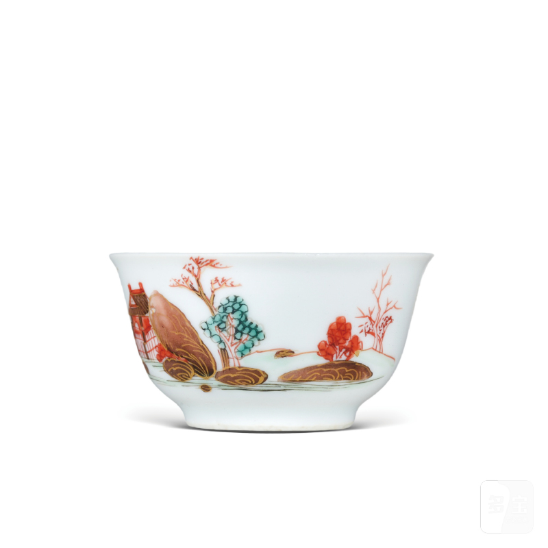 清乾隆粉彩描金山水楼阁纹小杯 - 图1